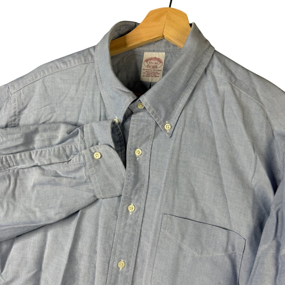 Brooks Brothers Traditional Fit Supima Cotton Oxford Polo Shirt Blue 17.5-33 USA